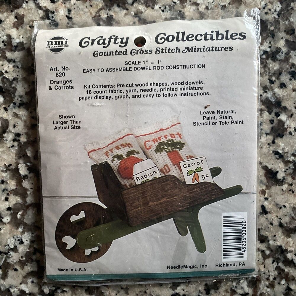 Wheelbarrow w/ Seed Packets -  Crafty Collectibles NOS Cross Stitch Miniatures